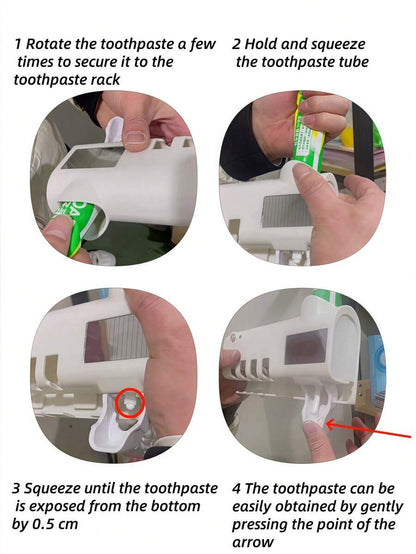 1 pezzo Sterilizzatore per spazzolino da denti intelligente bianco, supporto per spazzolino da denti montato a parete senza foratura, spremitore automatico di dentifricio multifunzione ricaricabile USB