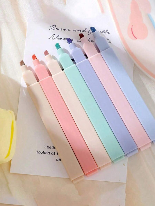 set di evidenziatori con punte morbide, colori pastello kawaii, pennarelli fluorescenti per album fotografici, diari e agende, articoli di cartoleria per studenti