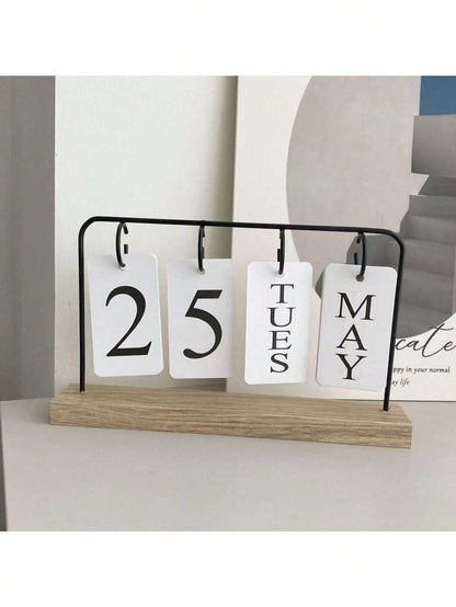 Calendario perpetuo da tavolo in legno - display mese/data in metallo e legno con finitura dorata, decorazione d'ufficio riutilizzabile per insegnanti/studenti - forniture per aula