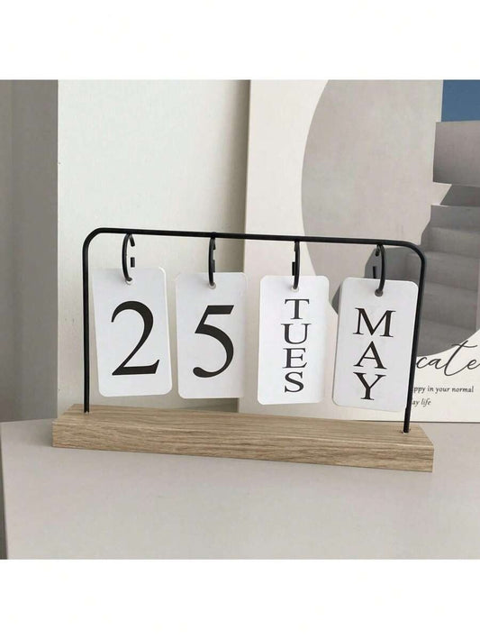 Calendario perpetuo da tavolo in legno - display mese/data in metallo e legno con finitura dorata, decorazione d'ufficio riutilizzabile per insegnanti/studenti - forniture per aula