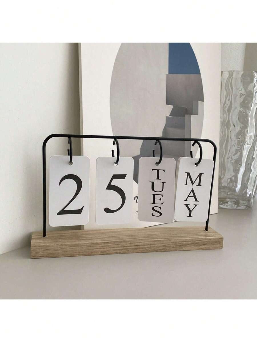 Calendario perpetuo da tavolo in legno - display mese/data in metallo e legno con finitura dorata, decorazione d'ufficio riutilizzabile per insegnanti/studenti - forniture per aula