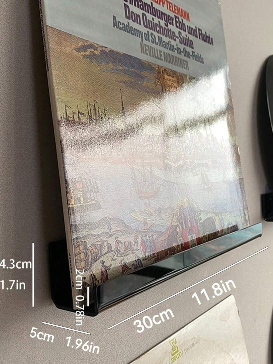 Mensola da parete in acrilico per esposizione di dischi in vinile, riviste, foto, libri