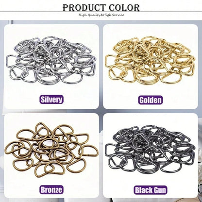 20 pezzi / confezione Anelli a D in metallo accessori per cinghie di borse a mano, cinture, borse, scarpe, cucito fai da te, accessori, dimensioni 10/12/15/20/25/32/38 mm
