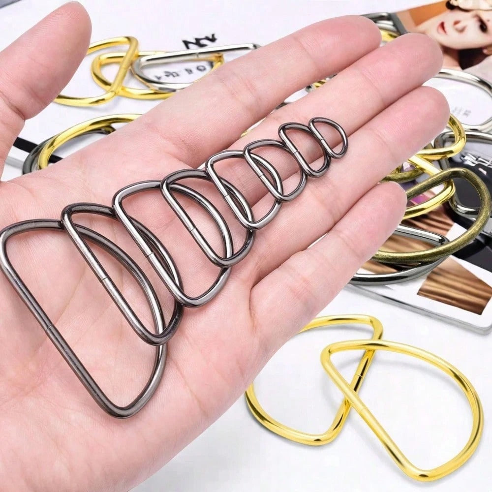 20 pezzi / confezione Anelli a D in metallo accessori per cinghie di borse a mano, cinture, borse, scarpe, cucito fai da te, accessori, dimensioni 10/12/15/20/25/32/38 mm