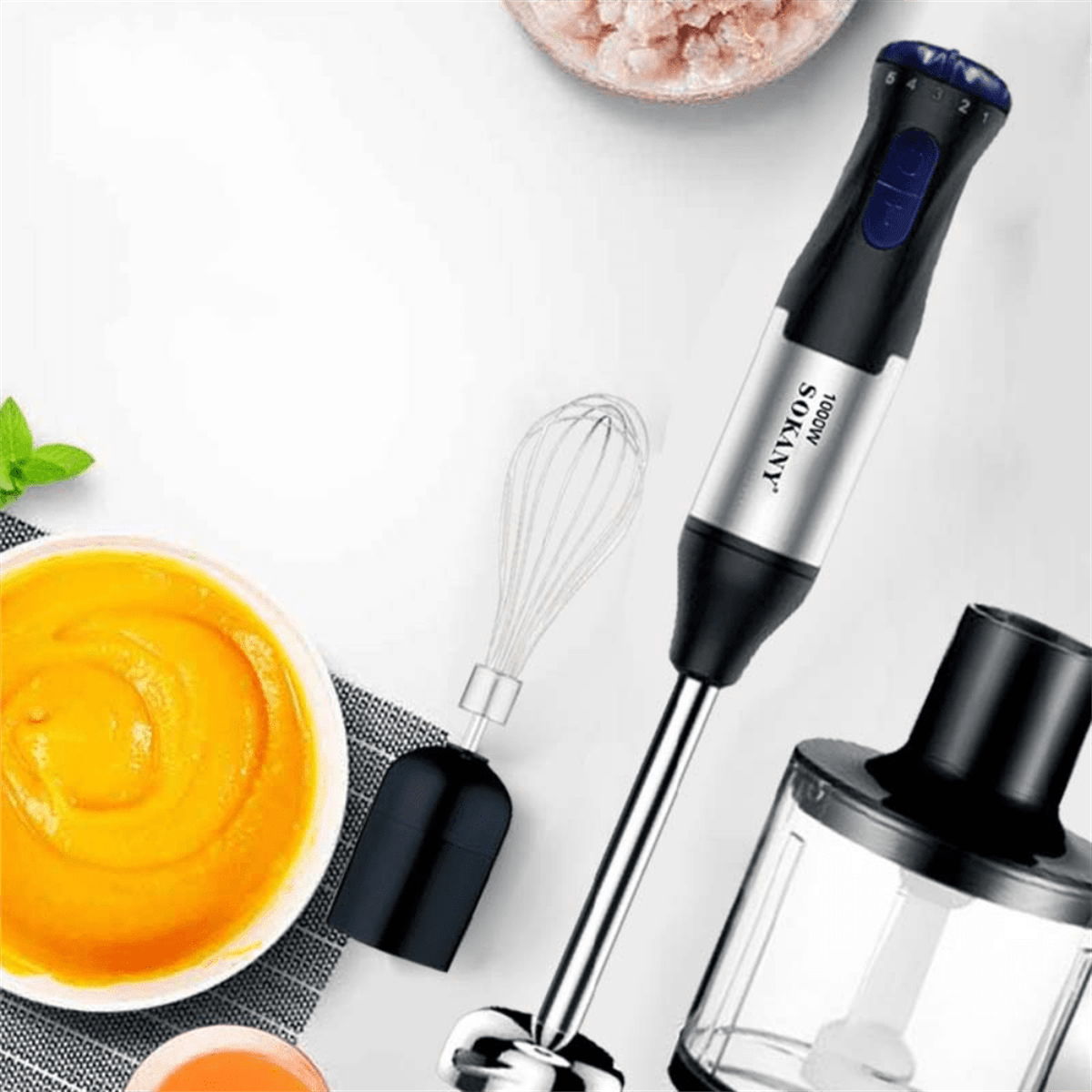 SOKANY Set frullatore a immersione portatile 4 in 1, incluso frullatore a bastoncino multifunzione, frusta, tritatutto e brocca, adatto per la lavorazione degli alimenti e la preparazione di omogeneizzati