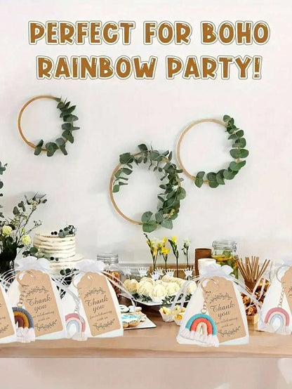 Set regalo di 30 pezzi/15 pezzi di portachiavi intrecciati arcobaleno, inclusi 5 pezzi/10 pezzi di portachiavi fatti a mano, 5 pezzi/10 pezzi di biglietti di ringraziamento e 5 pezzi/10 pezzi di sacchetti in organza, portachiavi intrecciati