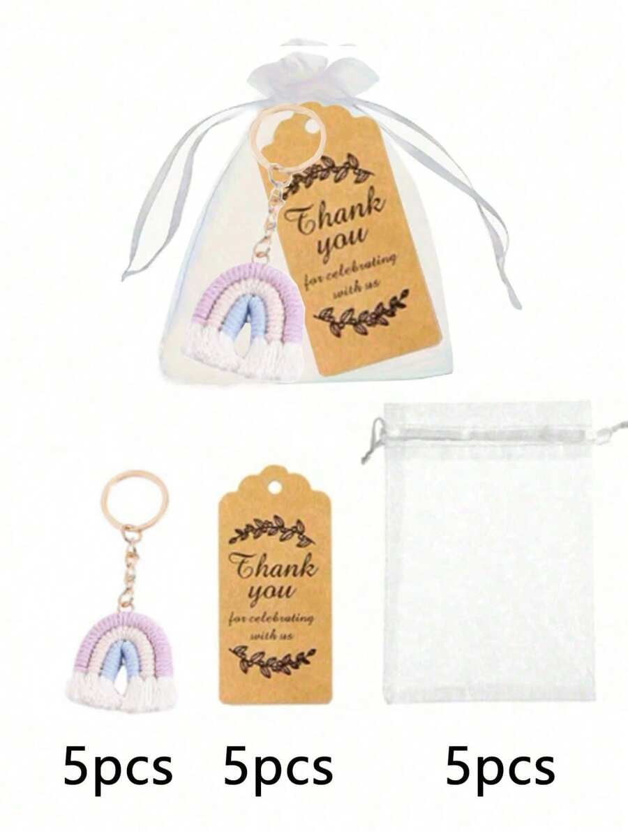 Set regalo di 30 pezzi/15 pezzi di portachiavi intrecciati arcobaleno, inclusi 5 pezzi/10 pezzi di portachiavi fatti a mano, 5 pezzi/10 pezzi di biglietti di ringraziamento e 5 pezzi/10 pezzi di sacchetti in organza, portachiavi intrecciati