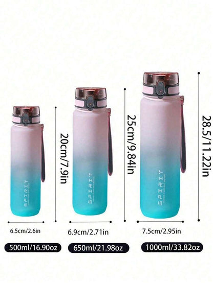 1 pezzo Borraccia sportiva degradé (disponibile da 500/650/1000ml), tazza con coperchio a scatto anti-perdite con cinturino, tazza d'acqua portatile e rinfrescante, per palestra, fitness, viaggi estivi all'aperto