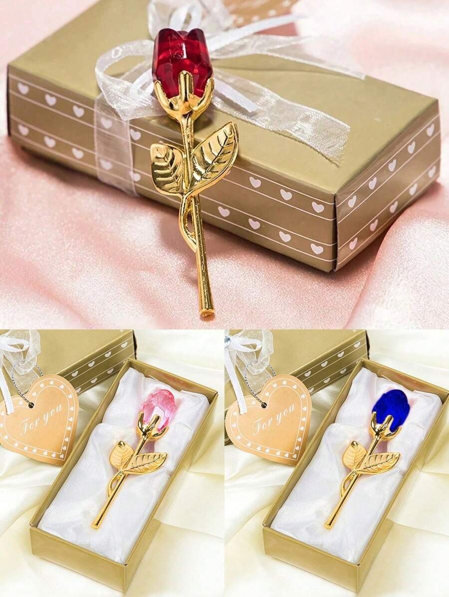 1 pezzo Rosa di vetro in miniatura con fiore di cristallo artificiale, confezione regalo di cristallo mini, fiore di rosa artificiale rosso per regalo di donne, feste, matrimoni, decorazione da ufficio e casa