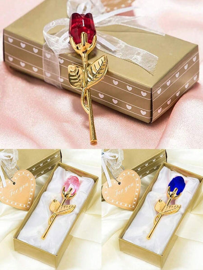 1 pezzo Rosa di vetro in miniatura con fiore di cristallo artificiale, confezione regalo di cristallo mini, fiore di rosa artificiale rosso per regalo di donne, feste, matrimoni, decorazione da ufficio e casa