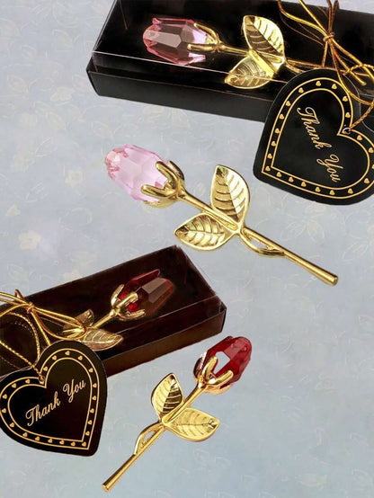 1 pezzo Rosa di vetro in miniatura con fiore di cristallo artificiale, confezione regalo di cristallo mini, fiore di rosa artificiale rosso per regalo di donne, feste, matrimoni, decorazione da ufficio e casa