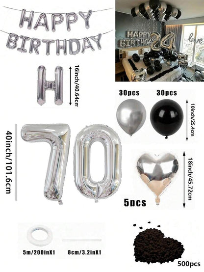 Set di 580 palloncini per ghirlanda da compleanno, colori nero e argento, palloncini in foil numeri oversize da 40", petali di rosa neri, adatto per feste di compleanno di uomini e donne