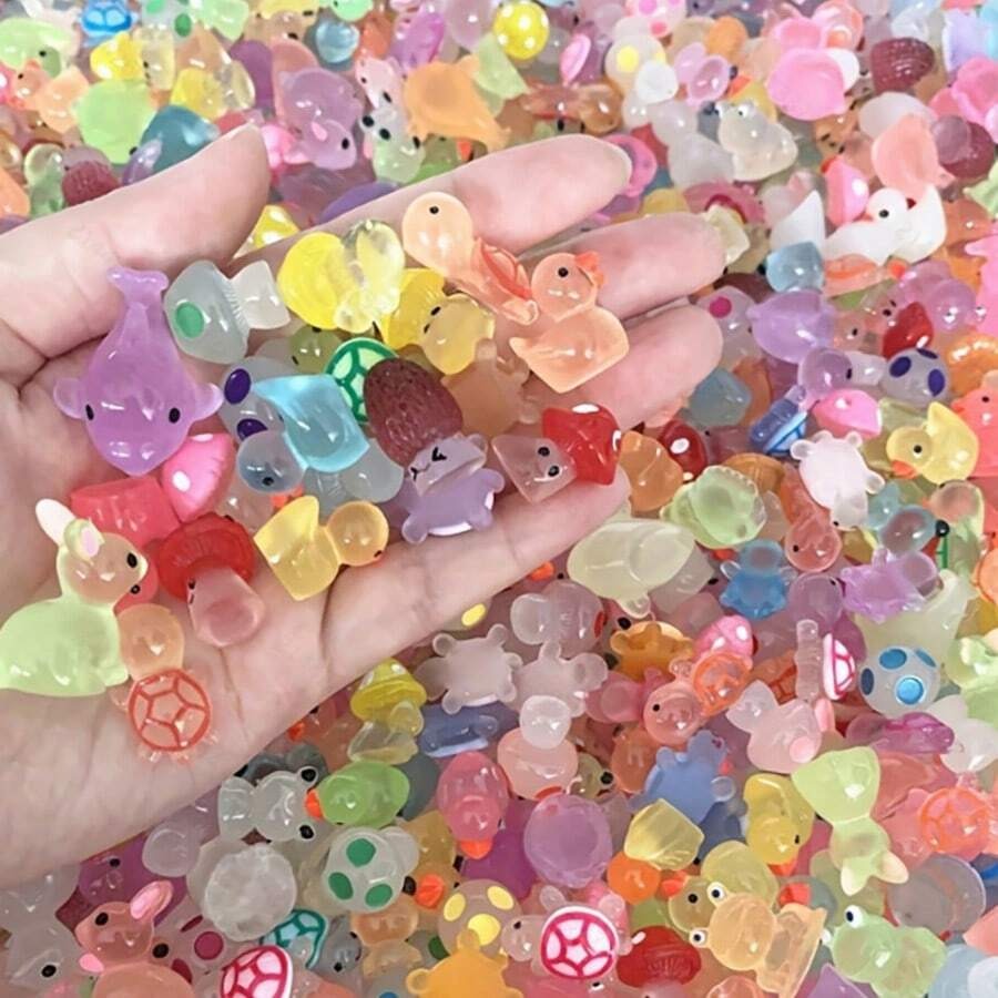 Borse a sorpresa luminose al buio, ciondoli in resina luminosa a forma di animali e funghi, borse misteriose per gioielli fai-da-te, artigianato, gadget per feste