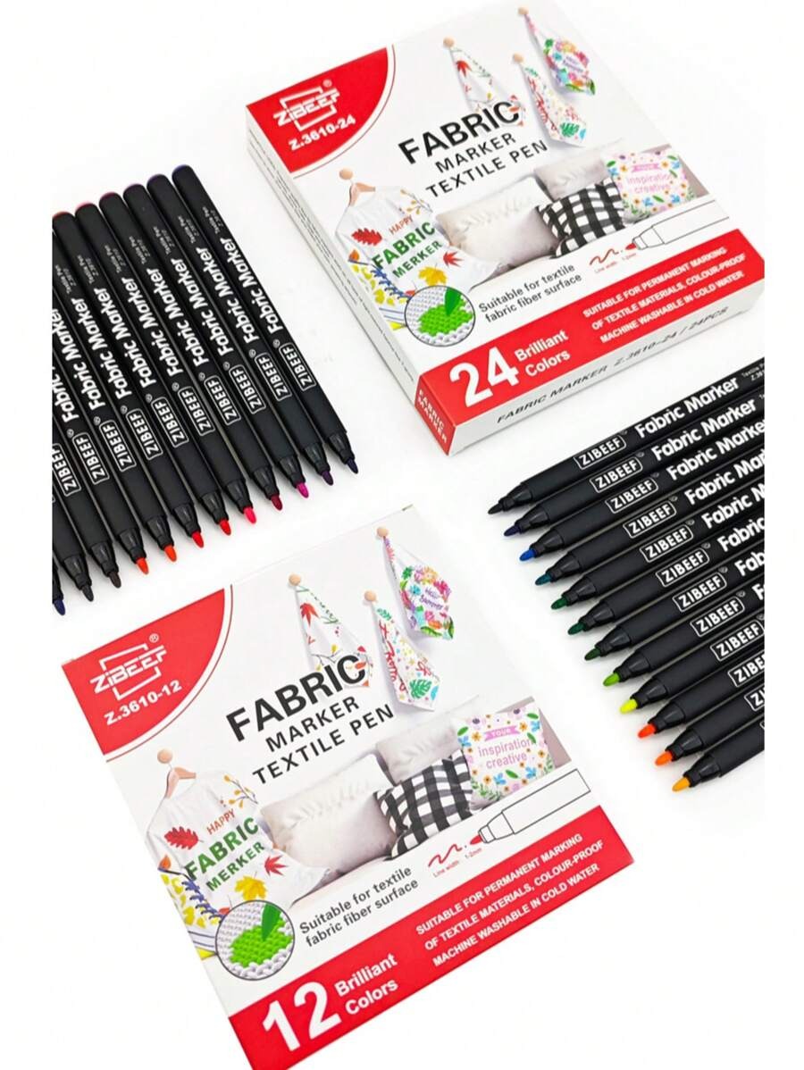 Set di pennarelli per tessuti in 12 o 24 colori, punta fine, per dipingere su vestiti, tessuti, magliette, borse, cappelli, fai da te, artigianato, torna a scuola