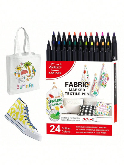 Set di pennarelli per tessuti in 12 o 24 colori, punta fine, per dipingere su vestiti, tessuti, magliette, borse, cappelli, fai da te, artigianato, torna a scuola