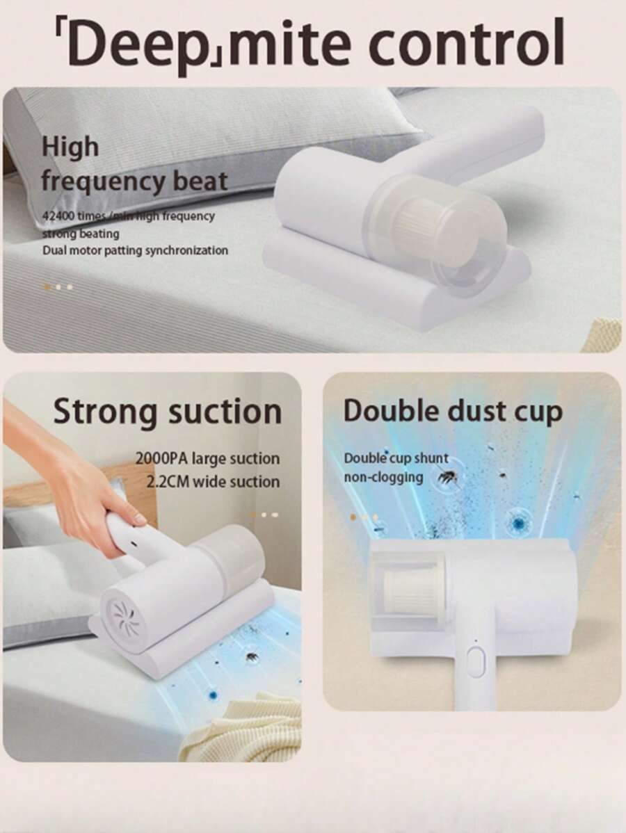 Robot aspirapolvere, Aspirapolvere portatile senza fili, Aspirapolvere per materasso, Efficace per la pulizia di letti, divani, peli di animali domestici e tappeti, Aspirazione potente e poco rumoroso, Filtro lavabile, Per una pulizia profonda