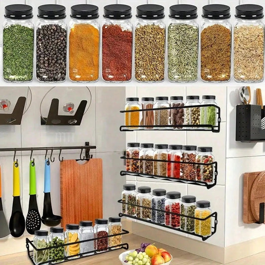 12pz/24pz Barattoli di plastica per spezie, contenitori quadrati per spezie da 5,6 once (~160g), saliere e pepiere riutilizzabili con coperchi ermetici, etichette e penne.