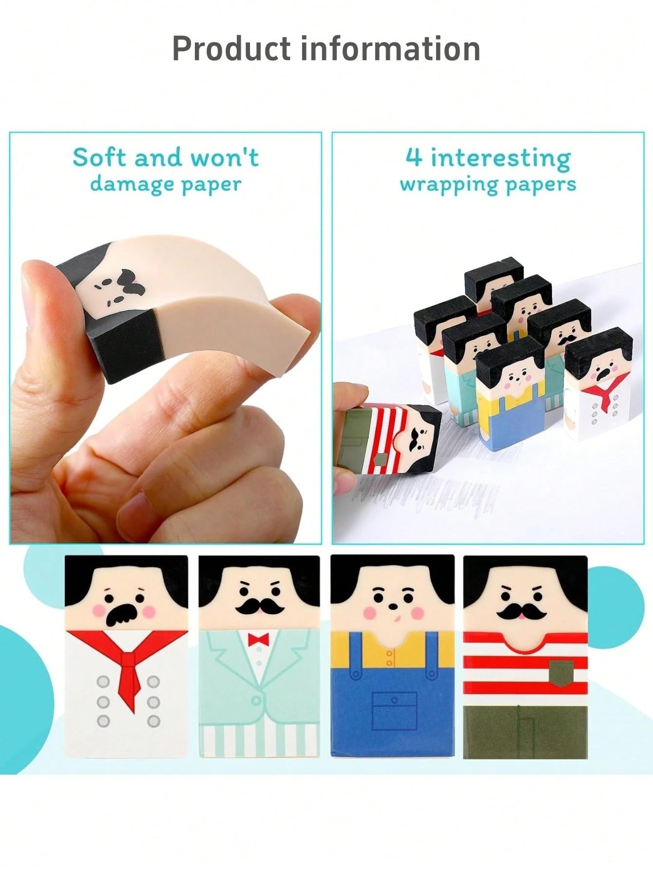Gomme da cancellare divertenti a forma di impiegato calvo, gomme da cancellare di zii calvi, set di gomme da cancellare, animale da scrivania divertente, regalini per ritorno a scuola