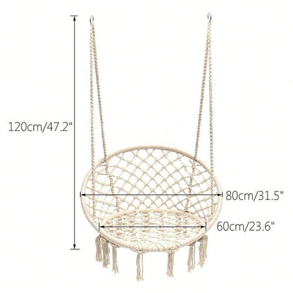 Altalena da esterno larga 80 cm, sedia sospesa da cortile, sedia sospesa da balcone, sedia sospesa da esterno, sedia sospesa da esterno, amaca, corda di cotone intrecciata, nappa, cesto sospeso