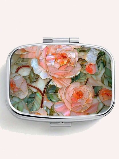 Scatola portapillole in metallo color oro rosa - Design quadrato portatile a doppio scomparto, uso doppio per gioielli e medicinali, scelta regalo ideale