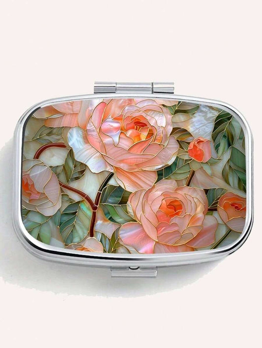 Scatola portapillole in metallo color oro rosa - Design quadrato portatile a doppio scomparto, uso doppio per gioielli e medicinali, scelta regalo ideale