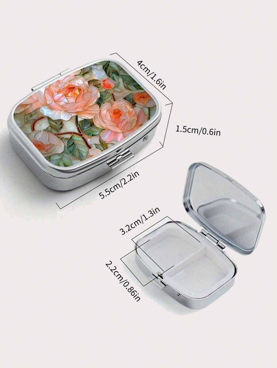 Scatola portapillole in metallo color oro rosa - Design quadrato portatile a doppio scomparto, uso doppio per gioielli e medicinali, scelta regalo ideale