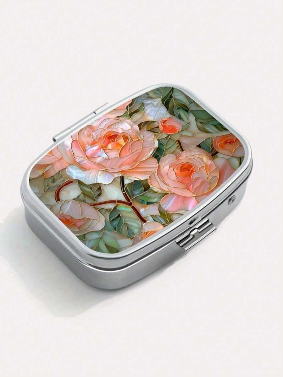 Scatola portapillole in metallo color oro rosa - Design quadrato portatile a doppio scomparto, uso doppio per gioielli e medicinali, scelta regalo ideale