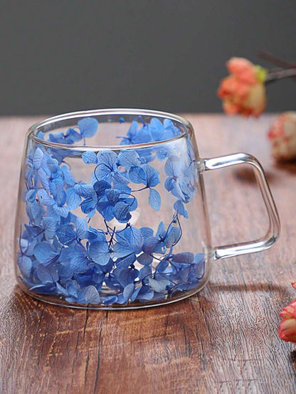 Tazza in vetro a doppia parete, decorazione a petali, tazza d'acqua creativa, tazza da caffè, tazza da tè, tazza da latte, tazza da succo, isolata, fresca, estetica, design unico