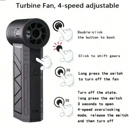 Ventilatore turbo portatile e compatto, ad alta velocità a 130.000 giri/min, utilizzabile per rimozione polvere, soffiatura neve, soffiaggio carbonio, barbecue, accensione carbone, uso all'aperto, adatto per computer e accessori, asciugacapelli