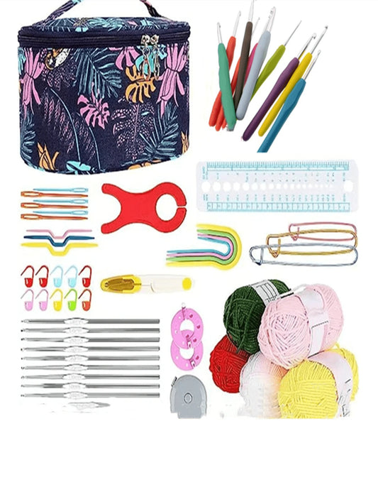 Set all'uncinetto, 108 pezzi Kit di avviamento all'uncinetto fai-da-te con tutti i materiali, set portatile di attrezzi per lavorare a maglia con filati, attrezzi di base per uncinetto fai-da-te con filati, kit per hobby creativi