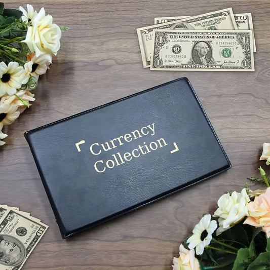 Album per collezione di valute con 40 tasche, un libretto per i depositi di contanti, una cartella per i depositi, un libro di cassa, un registro note e un libro di risparmio, progettato per collezionisti