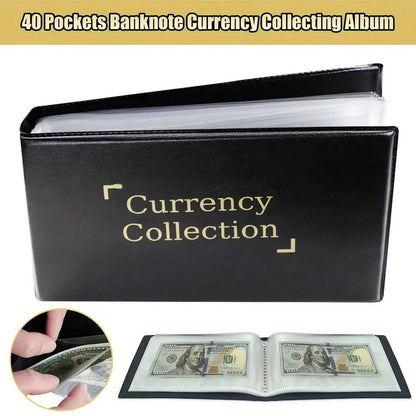 Album per collezione di valute con 40 tasche, un libretto per i depositi di contanti, una cartella per i depositi, un libro di cassa, un registro note e un libro di risparmio, progettato per collezionisti
