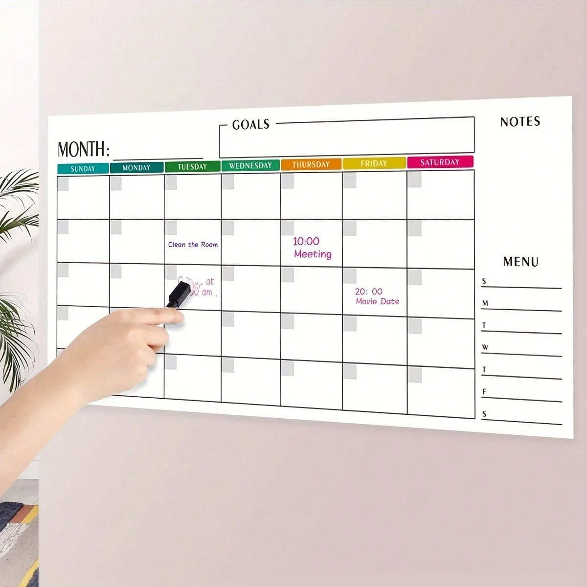 2 Pacchi di Calendario Settimanale Cancellabile a Secco, 76x38cm Pianificatore da Parete Senza Data, Inizia da Domenica, Lavagna Bianca Riutilizzabile con Sezioni Giornaliere, Include 2 Pennarelli e Adesivi