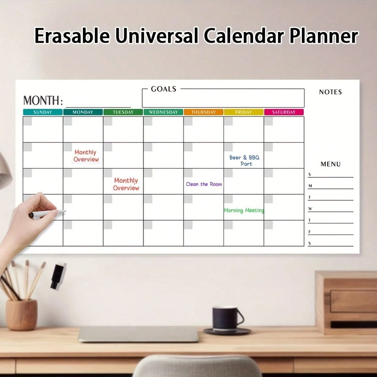 2 Pacchi di Calendario Settimanale Cancellabile a Secco, 76x38cm Pianificatore da Parete Senza Data, Inizia da Domenica, Lavagna Bianca Riutilizzabile con Sezioni Giornaliere, Include 2 Pennarelli e Adesivi