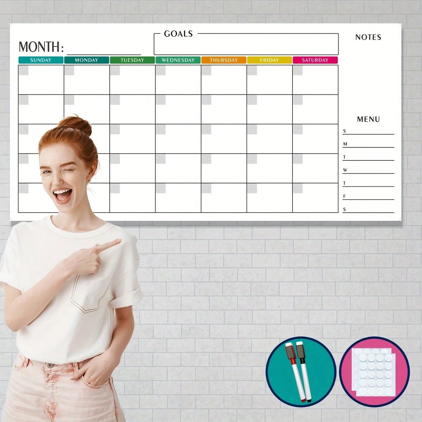 2 Pacchi di Calendario Settimanale Cancellabile a Secco, 76x38cm Pianificatore da Parete Senza Data, Inizia da Domenica, Lavagna Bianca Riutilizzabile con Sezioni Giornaliere, Include 2 Pennarelli e Adesivi