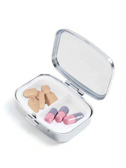 Scatola portapillole in metallo color oro rosa - Design quadrato portatile a doppio scomparto, uso doppio per gioielli e medicinali, scelta regalo ideale
