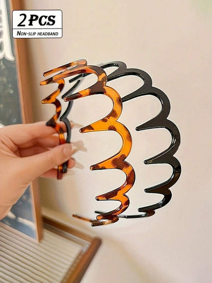 2 pezzi Cerchietto in stile semplice e alla moda con denti ondulati e antiscivolo, elegante, adatto per trucco, lavaggio e uso quotidiano