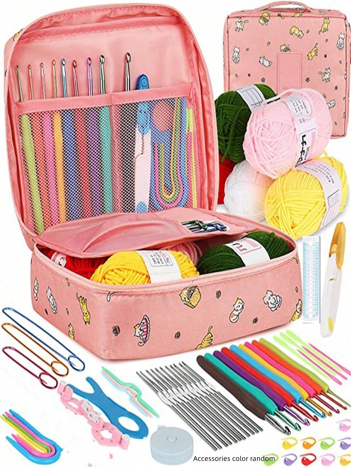 Set all'uncinetto, 108 pezzi Kit di avviamento all'uncinetto fai-da-te con tutti i materiali, set portatile di attrezzi per lavorare a maglia con filati, attrezzi di base per uncinetto fai-da-te con filati, kit per hobby creativi