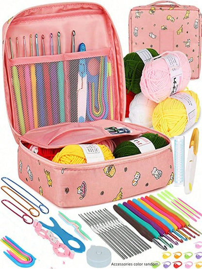 Set all'uncinetto, 108 pezzi Kit di avviamento all'uncinetto fai-da-te con tutti i materiali, set portatile di attrezzi per lavorare a maglia con filati, attrezzi di base per uncinetto fai-da-te con filati, kit per hobby creativi