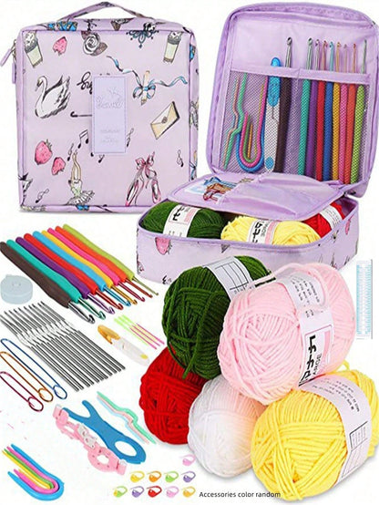 Set all'uncinetto, 108 pezzi Kit di avviamento all'uncinetto fai-da-te con tutti i materiali, set portatile di attrezzi per lavorare a maglia con filati, attrezzi di base per uncinetto fai-da-te con filati, kit per hobby creativi