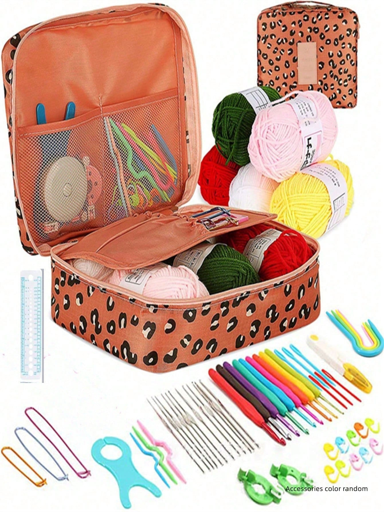 Set all'uncinetto, 108 pezzi Kit di avviamento all'uncinetto fai-da-te con tutti i materiali, set portatile di attrezzi per lavorare a maglia con filati, attrezzi di base per uncinetto fai-da-te con filati, kit per hobby creativi