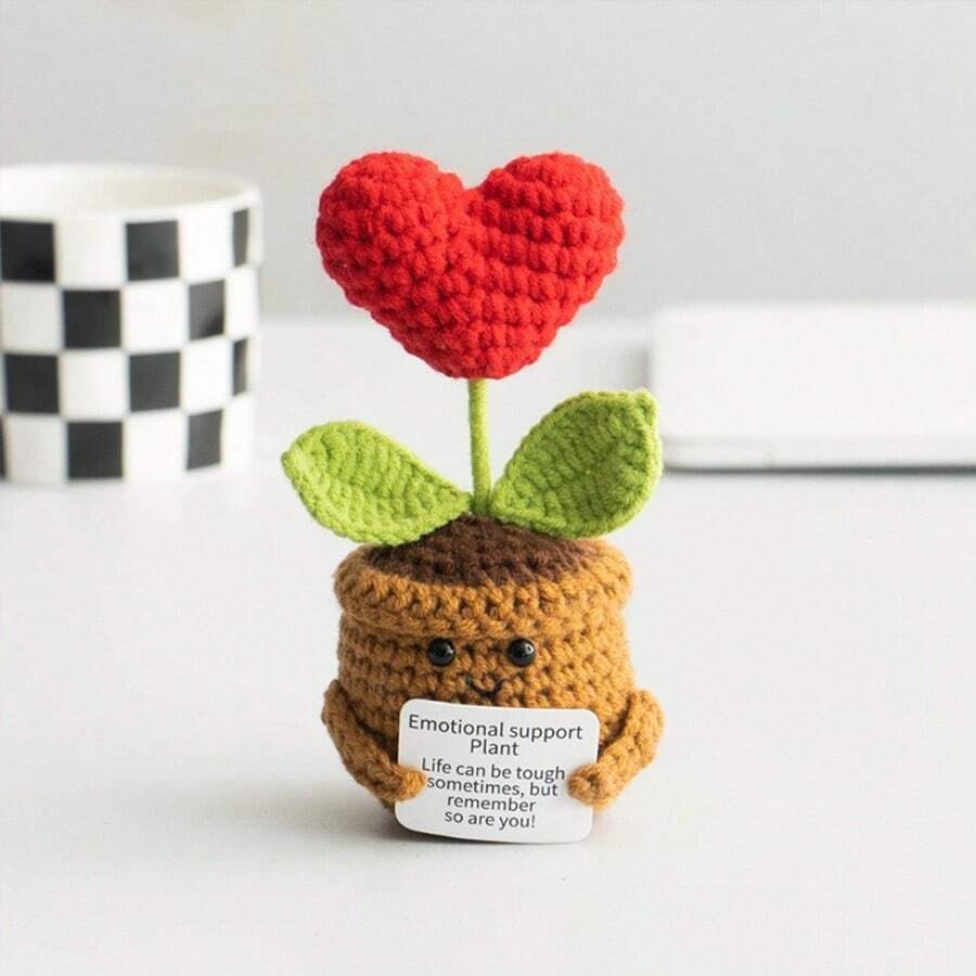 Pianta in vaso ispirante, decorazione floreale lavorata a mano all'uncinetto, pianta in miniatura, nontiscordardime, mughetto, calendula, girasole, biglietto di incoraggiamento caldo fatto a mano