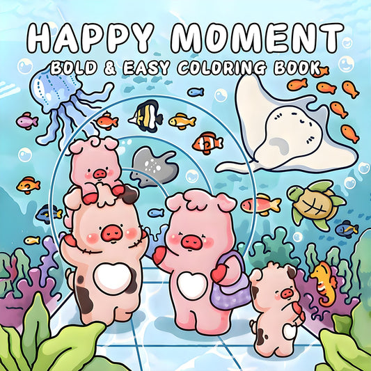 Libro per colorare per adulti "Momenti felici" in carta spessa perlata: 24 pagine da 7,8 pollici con personaggi di animali super carini in scene naturali pacifiche, adatto per attività rilassanti, adatto per adulti che vogliono rilassarsi