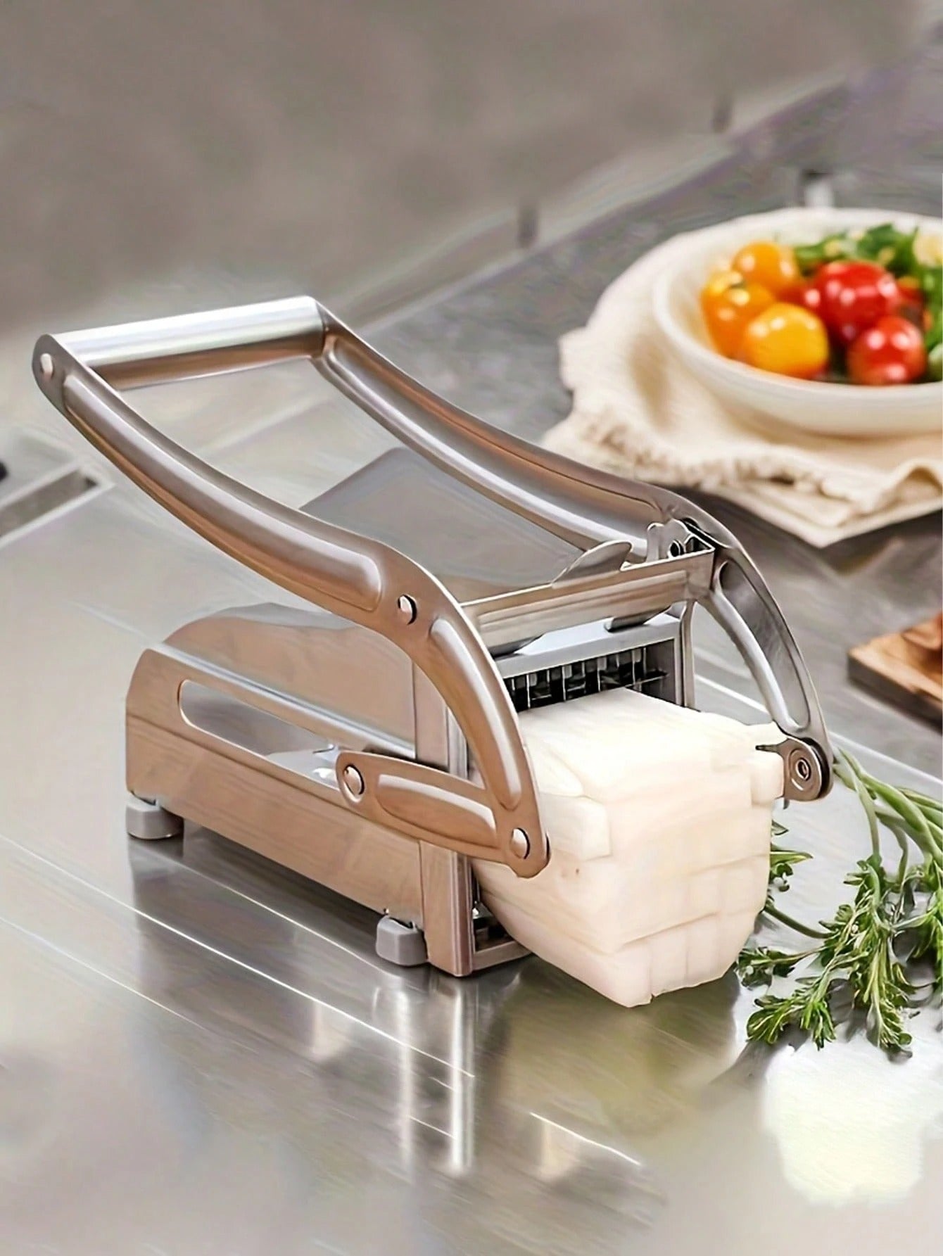 Affettatrice multifunzionale da cucina in acciaio inossidabile - Funzionamento manuale, lame intercambiabili, strumento di preparazione degli alimenti durevole per frutta, verdura, patatine fritte, cipolle, patate, carote, cetrioli