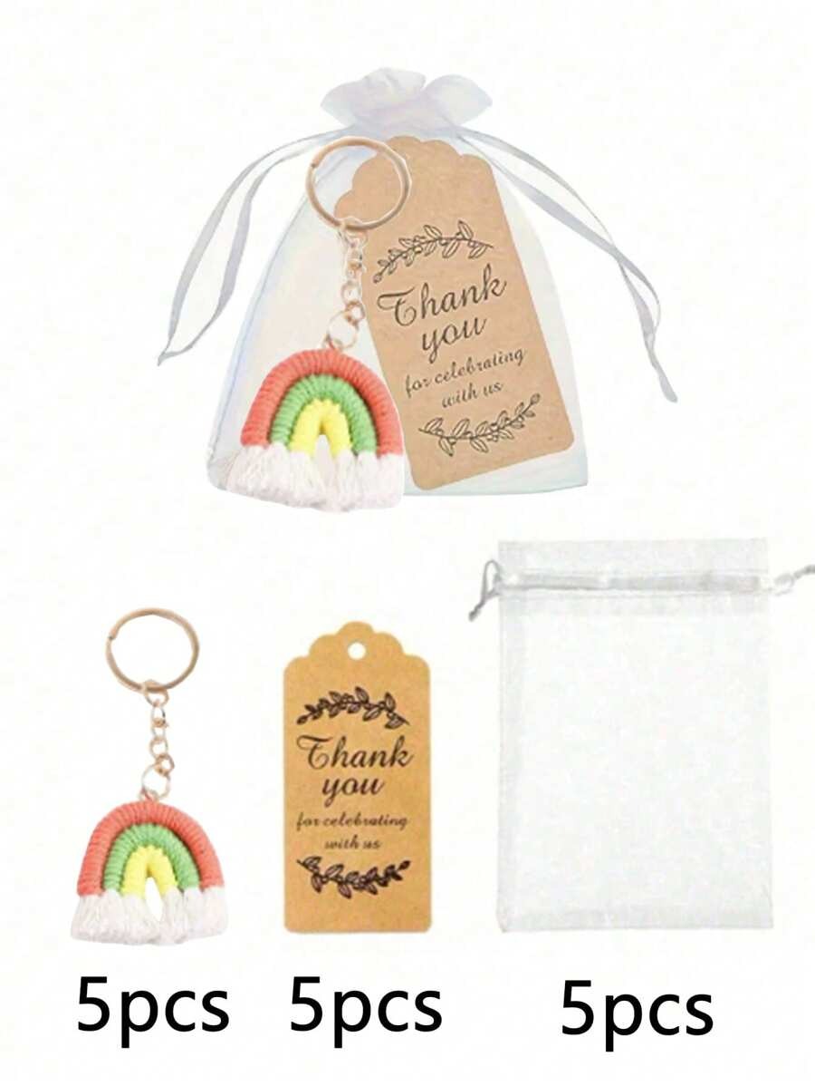Set regalo di 30 pezzi/15 pezzi di portachiavi intrecciati arcobaleno, inclusi 5 pezzi/10 pezzi di portachiavi fatti a mano, 5 pezzi/10 pezzi di biglietti di ringraziamento e 5 pezzi/10 pezzi di sacchetti in organza, portachiavi intrecciati