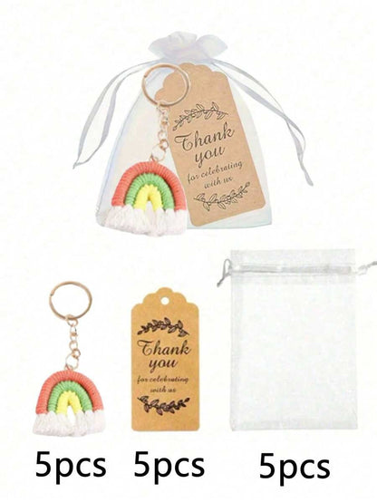Set regalo di 30 pezzi/15 pezzi di portachiavi intrecciati arcobaleno, inclusi 5 pezzi/10 pezzi di portachiavi fatti a mano, 5 pezzi/10 pezzi di biglietti di ringraziamento e 5 pezzi/10 pezzi di sacchetti in organza, portachiavi intrecciati