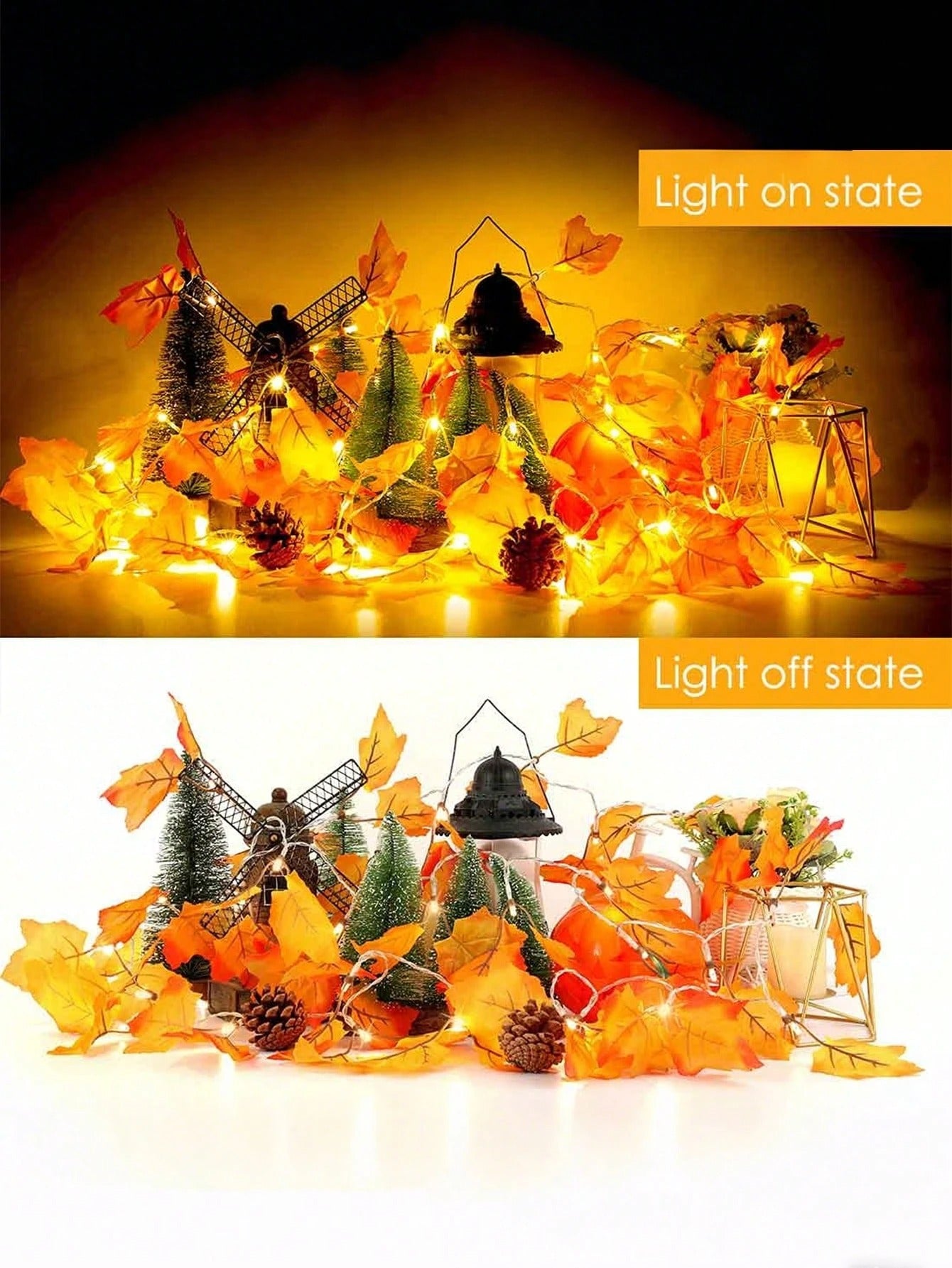 Ghirlanda autunnale con 40 LED, decorazioni per la casa per il Ringraziamento, Decorazioni interne autunnali per feste con amici, ghirlanda autunnale illuminata, totale 20 ft 40 LED