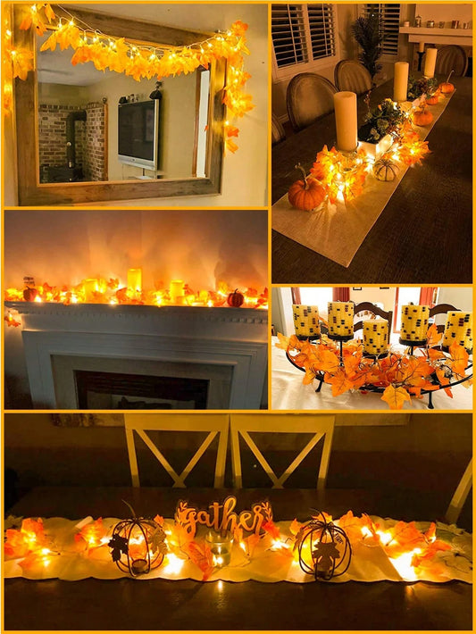 Ghirlanda autunnale con 40 LED, decorazioni per la casa per il Ringraziamento, Decorazioni interne autunnali per feste con amici, ghirlanda autunnale illuminata, totale 20 ft 40 LED