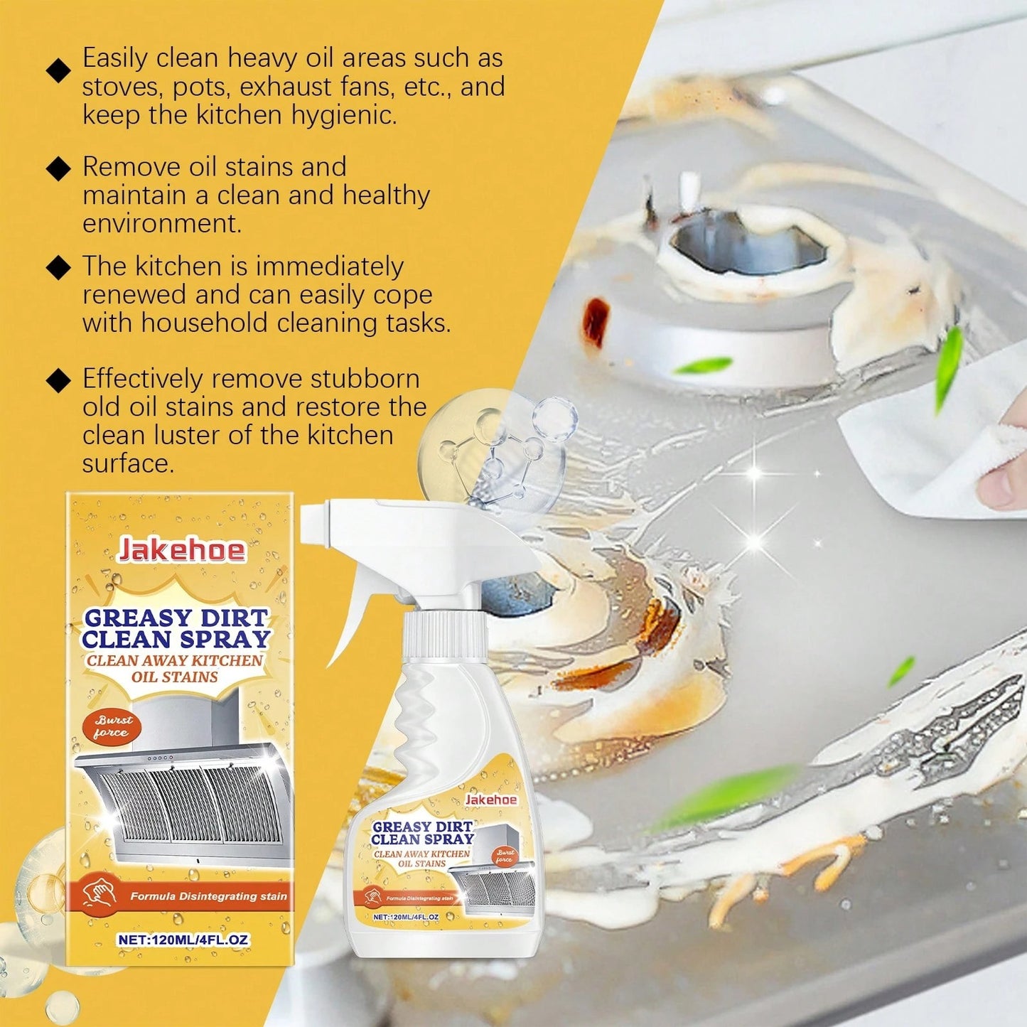 Detergente per cucina antigrasso e antibatterico, spray multiuso per cucina
