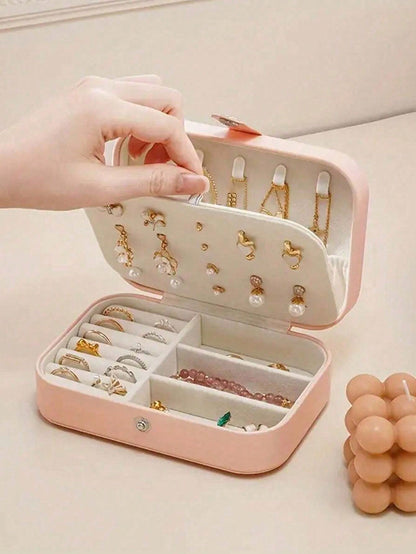 Scatola portagioie da viaggio a doppio strato, scatola per conservazione gioielli in pelle sintetica, con bottone a pressione, per collezionare anelli, pendenti, orecchini, collane, capacità elevata